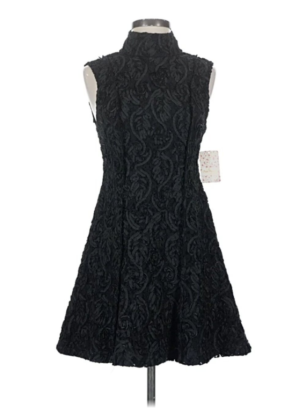 Free People Black Rosette Lace High Neck Mini Dress Size 2 NWT - Picture 3 of 6